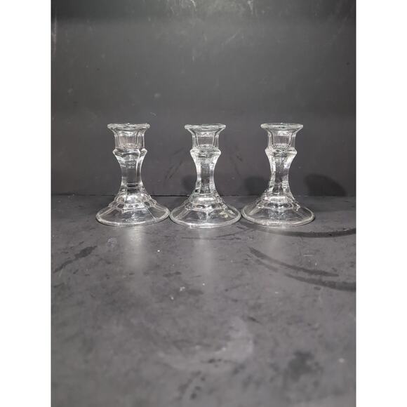 Glass Candlestick Set of 3, Pillar Candleholders, Holders, Vintage Table Decor - Picture 2 of 9